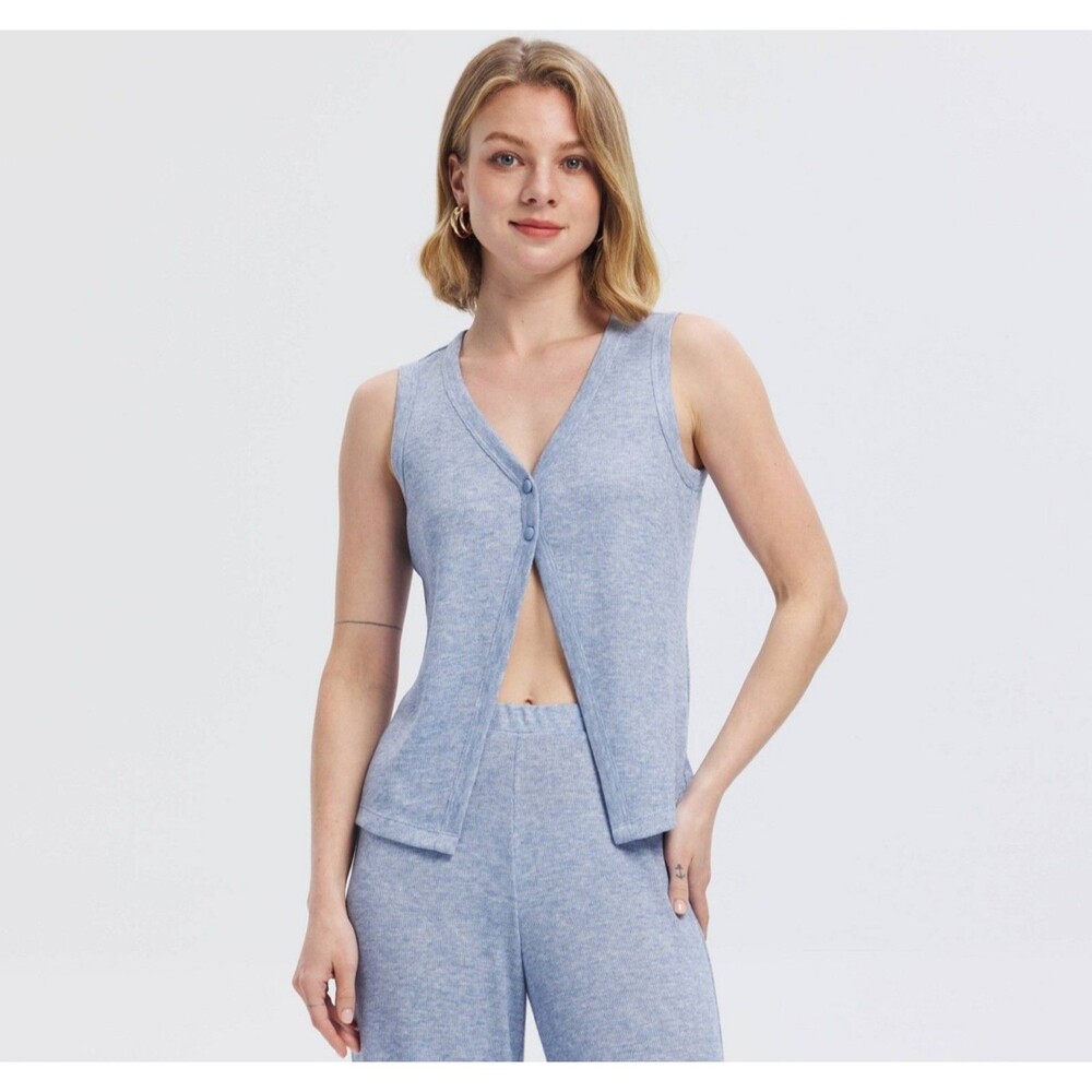 Women's A New Day Light Sweater Knit Flyaway Tank Top Light Blue Medium